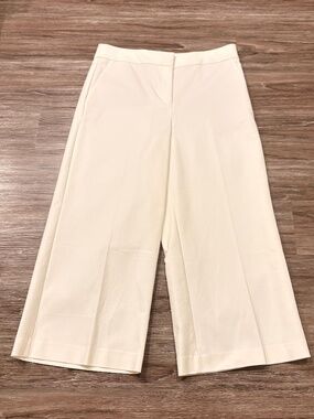 LOFT Mid-rise Wide Leg Cotton Blend Ivory Cream Trousers, Sz 12
